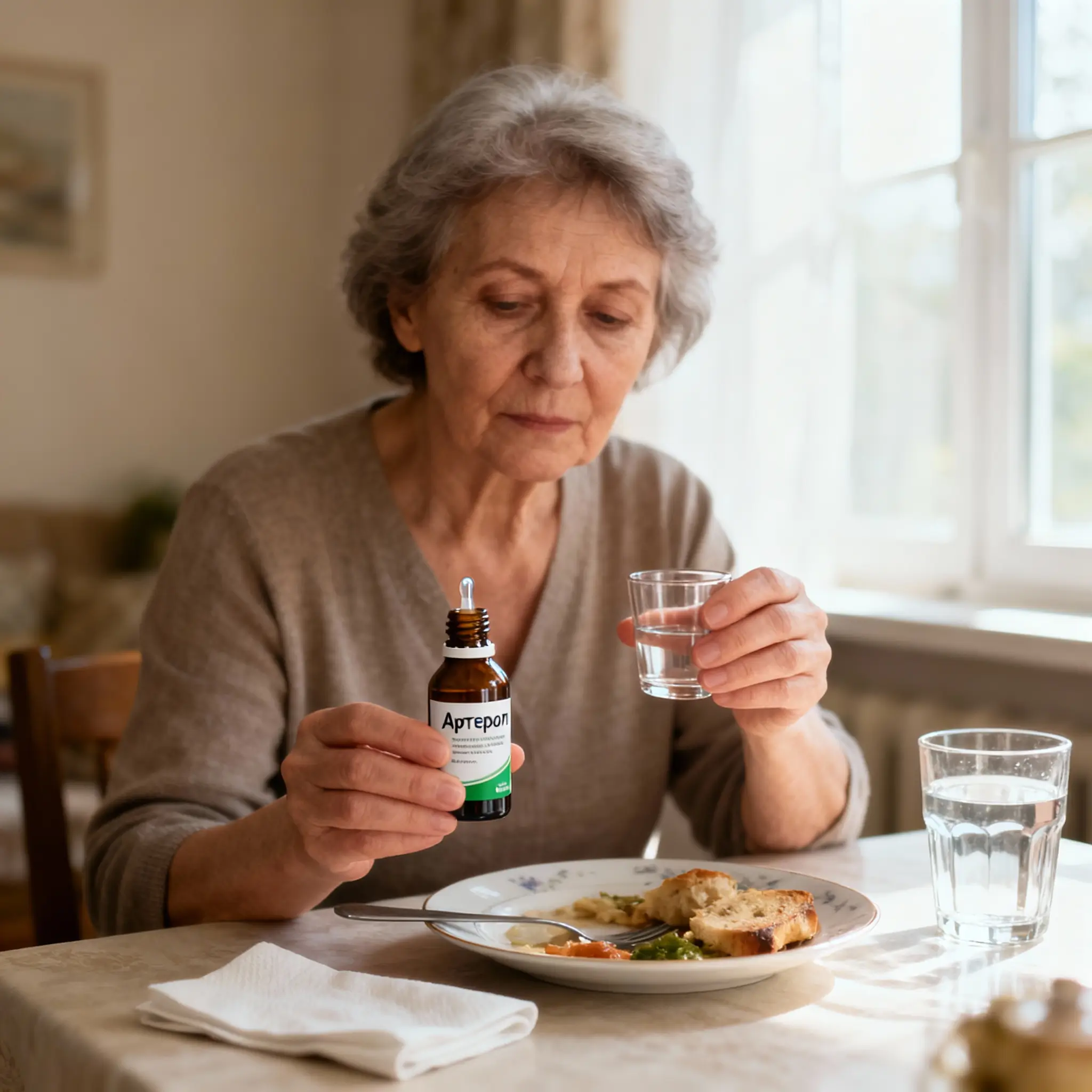 Прием капель Артерол перед едой